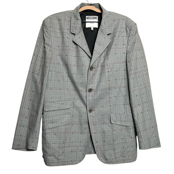 Vintage Moschino Jeans Patterned Gray Blazer Lightweight Cotton 40